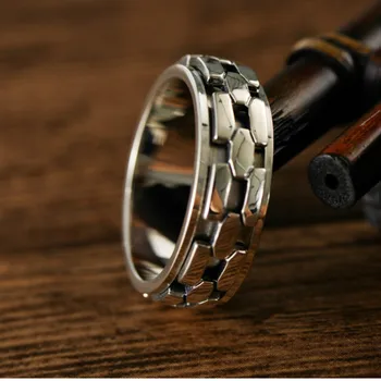 Engros S925 Sterling Sølv Retro Europæiske og Amerikanske Stil Uregelmæssige Kæde Trendy Mænd Roterbar Index Finger Ring