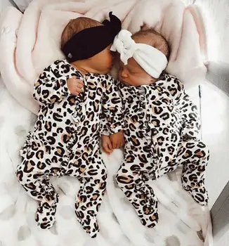 PUDCOCO Nyfødte Spædbarn Baby Dreng Pige Leopard Bomuld Romper Buksedragt Tøj Sæt Støtte engros