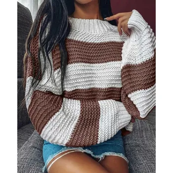 2020 nye damemode løs oversize farve syning sweater vinter sweater kvinder med lange ærmer strik top women