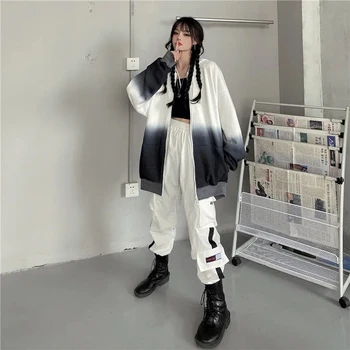 Vinteren high street hip-hop streetwear tie-dye kvinder hooded pullover Harajuku retro løs plus size sweatshirtГалстук краситель