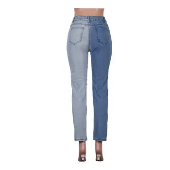 Ripped jeans til kvinder patchwork denim jeans jeans straight leg bukser kvinder, damer blå jeans