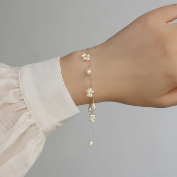 ASHIQI 925 sterling sølv med ægte, naturlig freshwater pearl armbånd smykker gave til kvinder