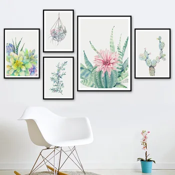 Blomst Kaktus Sukkulenter Aloe Væg Kunst, Lærred Maleri Nordiske Plakater Og Prints Væg Billeder For At Stue Indretning