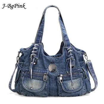 Cowboy Taske Mode Kvinder Bag Vintage Casual Denim Håndtaske Lady Stor Kapacitet Jeans Tote Væve bånd Kreative Skulder Messenger
