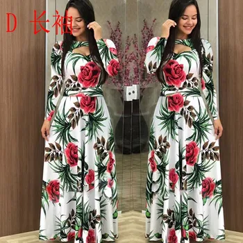 2020 Casual Bohmia Blomster Print Maxi Kjoler Elegant Spring Efteråret Kvinder Kjole Mode Hule Ud Tunika Vestidos Kjole Plus Størrelse