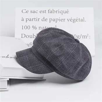 Mode Hat Kvinders Hat Unisex Efterår Mode Kop Britisk Retro Gitter Ottekantede Cap Casual Streetwear Maler Hat