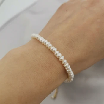 4mm Naturlige Ferskvands Lille Perle Armbånd med 14K Guld Fyldt Justerbar Sarte Hvide Perle Beaded Boho Armringe Pulsera For Kvinder