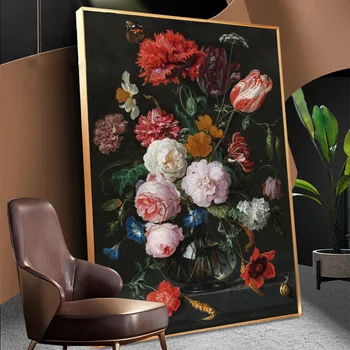 Europa Vintage Lærred Maleri Væg Udsmykning Med Blomster I En Glas Vase Nordisk Kunst Plakat Og Print Billede Cuadros