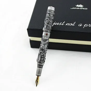 Jinhao Double Dragon Spille En Bold Fountain Pen Medium Spids 0,5 mm 3D Præg Mønster Metal Blæk Penne til at Skrive Samling