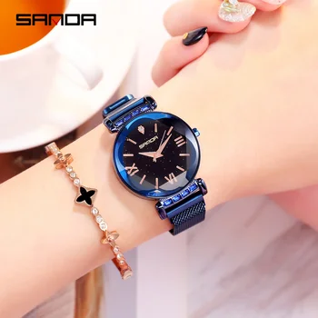 SANDA 2020 Hot Sælge Luksus Kvinder Watch Mode Rhombiske Glas Design Quartz Armbåndsur Magnet Spænde Gaver Relogio Feminino 1001