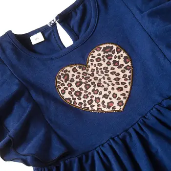 Piger Kids Tøj Sæt, der Passer Mode Leopard Hjertet Patchwork l Flyve Ærmet T-shirt i Elastisk Bue Lange Bukser Outfits Sæt