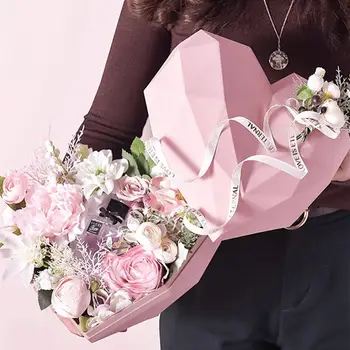 Style High-End Fødselsdagsgave Diamant Hjerte Form Blomst Boks Rosa Guld Farve Indre Blomst Emballage Gaveæske