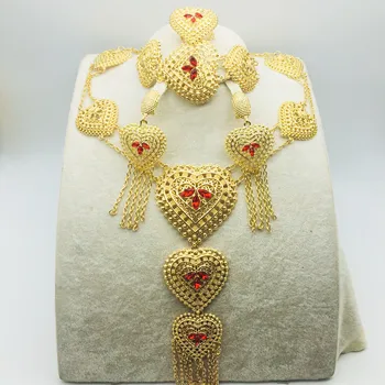 Hot stil Afrikanske perler bryllup smykker sæt dubai guld-farve Nigeria klassiske zircon Halskæde kvinder Armbånd Øreringe Ring