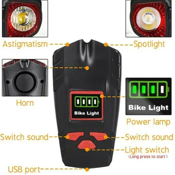 Cykel Foran Lys Sæt USB-Genopladelige Bageste Lys LED Cykel Forlygte Cykel Lampe med Horn Højttaler Cykling Lommelygte