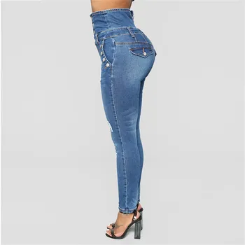 Kvinder med Høj Talje Slim Jeans sommeren Stretch Denim bukser, Tynde knapper, blå Jeans kvinder Mode Blyant Bukser Stort Plus Størrelse 3XL