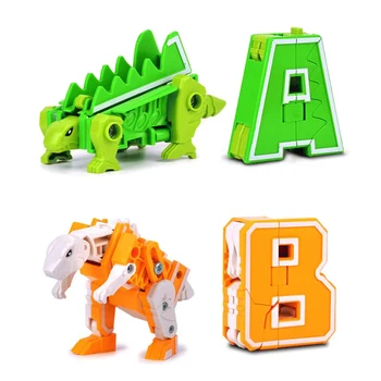 Transformation Robot-Dinosaur Combiners Sæt Alfabet Engelske Bogstaver Børn Byggesten Pædagogisk Legetøj Gave