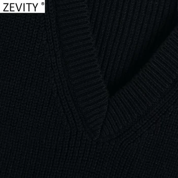 Zevity Kvinder Mode V Hals Sort Farve-Strik Sweater Kvindelige Smart Ærmeløs Vest Afslappet Slank Pullovere Toppe S582