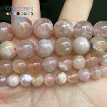 Naturlige Pink Sakura Agater Sten Løs Runde Perler til smykkefremstilling 6-12 mm Spacer Perler Diy Kvinder Armbånd Tilbehør 15