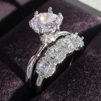 2020 ny luksus runde 925 sterling sølv ring sæt til kvinder dame jubilæum gave smykker bulk sælge moonso R5139