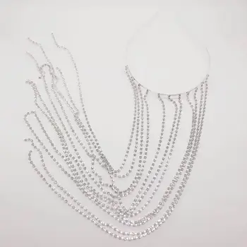 Fashionable lang kvast hovedbøjle Rhinsten Smykker egnet til kvindelige brude crystal hovedbeklædning med en samlet længde 42cm