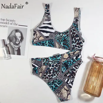 Nadafair Høj Talje Bikini Sæt Sexet Hule Ud Leopard Badetøj Kvinder Tankini Badedragt 2020 Sommer To-Delt Badedragt