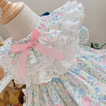 2020summer spanske Brugerdefinerede VTG Lolita Blomster Prinsesse Kjole lille Barn til Jul Dress Børn Kjoler for Piger Dåb, Bryllup Kjole