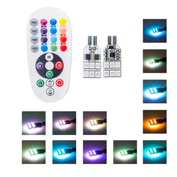 RXZ 2pcs/set-LED T10 RGB W5W LED Med Remote Controller RGB Indvendige Dome Kile læselampe Bil døren Lys Strobe Lampe Pære