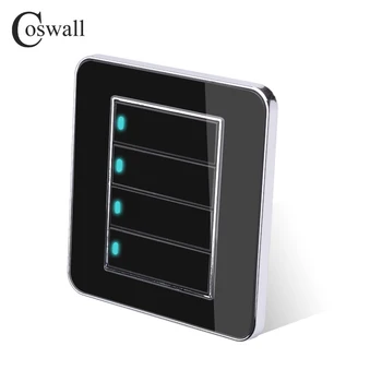 Coswall Helt Nye Ankomst 4 Banden 1 Måde Tilfældig Klik På / Off Wall Light Switch Med LED-Indikator Akryl Crystal Panel