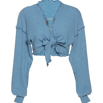 Dovne style retro blå cardigan jacket løs design broche kort hjertet langærmet T-shirt kvindelige