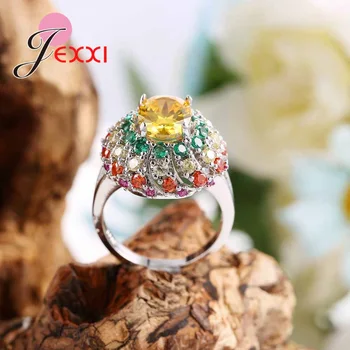 Kvinder Vintage Ringe Til Fest, Bryllup 925 Sterling Sølv Smykker, Farverige Cubic Zircon Crystal Engagement Ring Bijoux