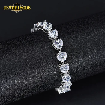 Jewepisode 925 Sterling Sølv Hjerte Form Skabt Moissanite Gemstone Armbånd Bryllup Fine Smykker Armbånd Armbånd