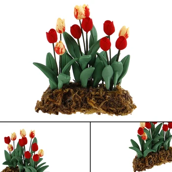 Nye ankomst 1/12 Scale Miniature Harpiks Hængende Tulip Flower Dukkehus Fe Haven Indretning Dukke Tilbehør, Legetøj & Hobbier