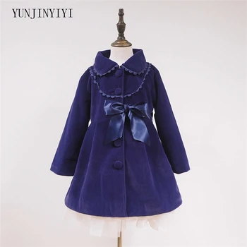 Nye koreanske version af den vinter pige jakke bow lace kanin cashmere i børns pels revers uld windbreaker