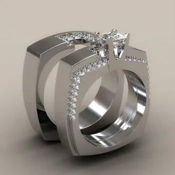 Brand Kvindelige Krystal Bryllup Ring Sæt Luksus Sølv Farve Engagement Ring Vintage Brudekjoler, Vielsesringe For Kvinder