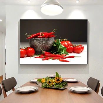 Tomater Og Peberfrugter, Væg Kunst Print På Lærred Realist Køkken Væg Plakater Og Prints Modulære Billeder Til Køkken Værelse Cuadros