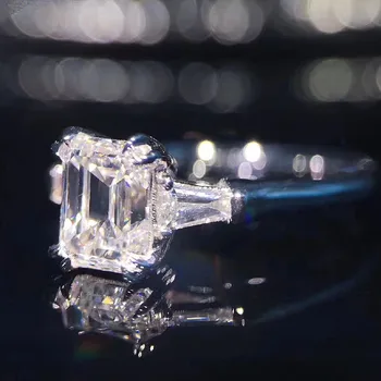 AU750 1ct Smaragd Cut Solid 18K Hvide Guld DF Farve Moissanite Ring-Side Baguette Ring Lab Diamant Ring For Kvinder