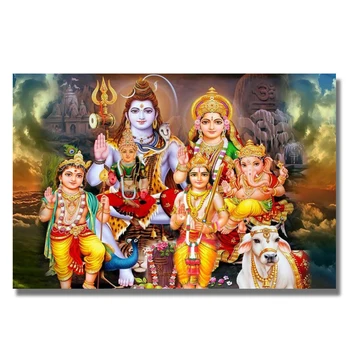 Shiva Parvati Ganesha Indiske Hinduistiske Gud Lærred Maleri Religiøse Plakater og Prints Væg Kunst til stuen Home Decor Cuadros