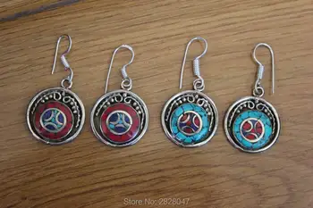 ER167 Etniske Tibetanske 23mm Runde Øreringe i Vintage Nepal Håndlavede Smykker Dejlige Piger Øreringe