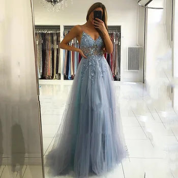 SoDigne Tull Prom Dress 2020 Kæreste Backless Krystal Blomster En Linje Aften kjole Formelle Gala Kjole Til Kvinder