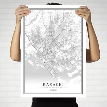 Pakistan Black og White City Kort Plakat Nordiske Stue Islamabad Mardan Væg Kunst, Indretning Lærred Maleri Kreativ gave