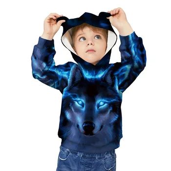 Efterår og Vinter Kids Hættetrøjer Ulv, Løve Dyr 3D Printet Sweatshirt Kid Drenge Piger Pels Søde Ører Hoody Sved Garcon Enfant 4-12Y