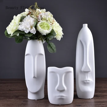 Nordisk stil, moderne og kreative hjem dekorationer keramiske ansigt vase dekoration stue blomst arrangement håndværk møbler