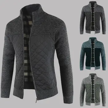 Mænds Fleece Sweater Frakke Vinter Tyk Patchwork Uld Cardigan Strikket Sweater Jakker Casual Mandlige Tøj XY108