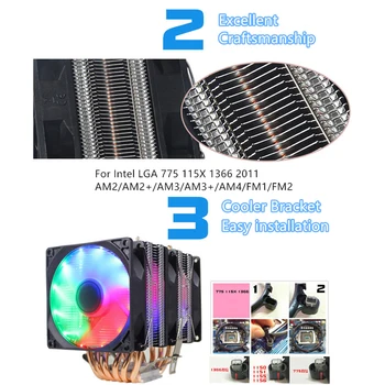 6 Heatpipe 3 Pin RGB Køling Dual Fan For Intel 775 1150 1151/1155 1156 1366 Og AMD Alle Platforme Universal CPU Køler Fan D30
