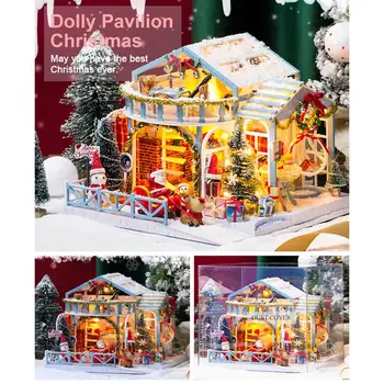 Jul Snedækket Nat Dukkehus Model Toy Samlet Jule-Træ-Dukker Huse DIY Hus Kit Jul Legetøj Gave
