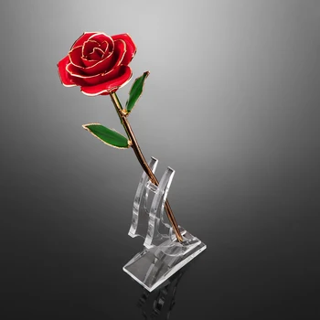 24 KARAT Forgyldt Rose Rose Blomst Stå Gennemsigtig Steg Stå-Vase, som Holder til Lang Stilk Hjem Dekoration