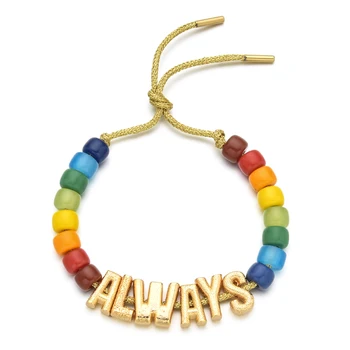 ZMZY Nye Mode, Farverige Sten Indledende Guld Farve Brev Armbånd Justerbare Reb Kæde Rainbow Smykker Til Kvinder Bedste Gave