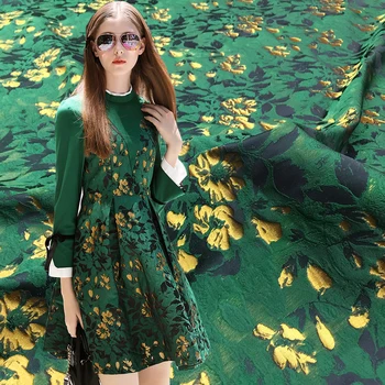 HLQON Høj kvalitet trykt garn, der er farvet jacquard brocade polyester grønt stof, der bruges til væv kvinder kjole tøj, patchwork