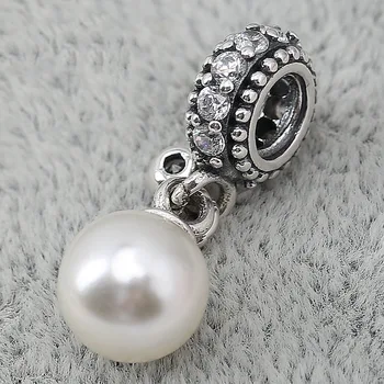 Ægte 925 Sterling Sølv Charm Mode Pearl Krystal Vedhæng Af Perler Til Oprindelige Pandora Armbånd & Armbånd Smykker
