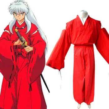 Anime Inuyasha Cosplay Kostumer Rød Japansk Kimono Mænd Kappe Kostume Halloween Fest Kostumer Sæt Tøj